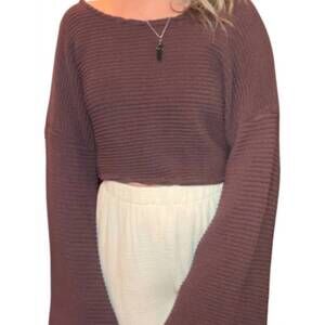 NEW GARDENBELLE bell sleeve boho cropped top in brown